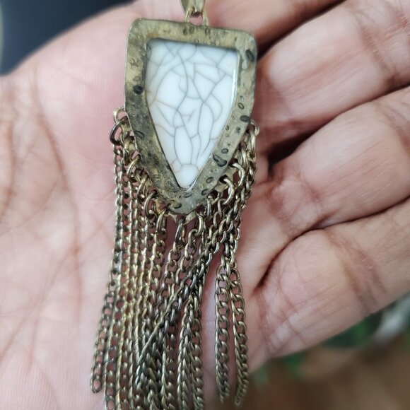 Womens White Persian Shell Eshgh Fringe Pendant Necklace - Picture 6 of 7